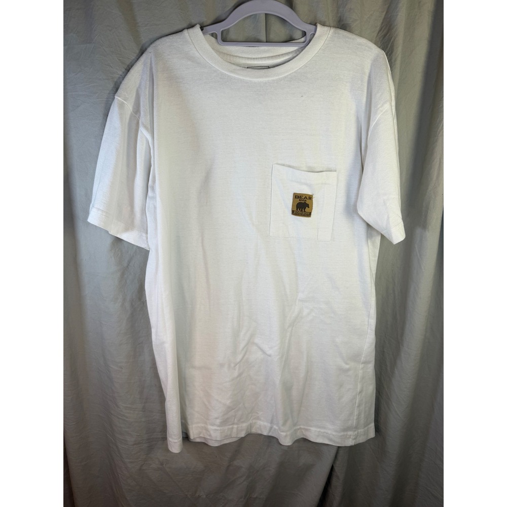 Bear River Workwear Mens White Pocket T-Shirt Size L Cotton Logo Patch Tee